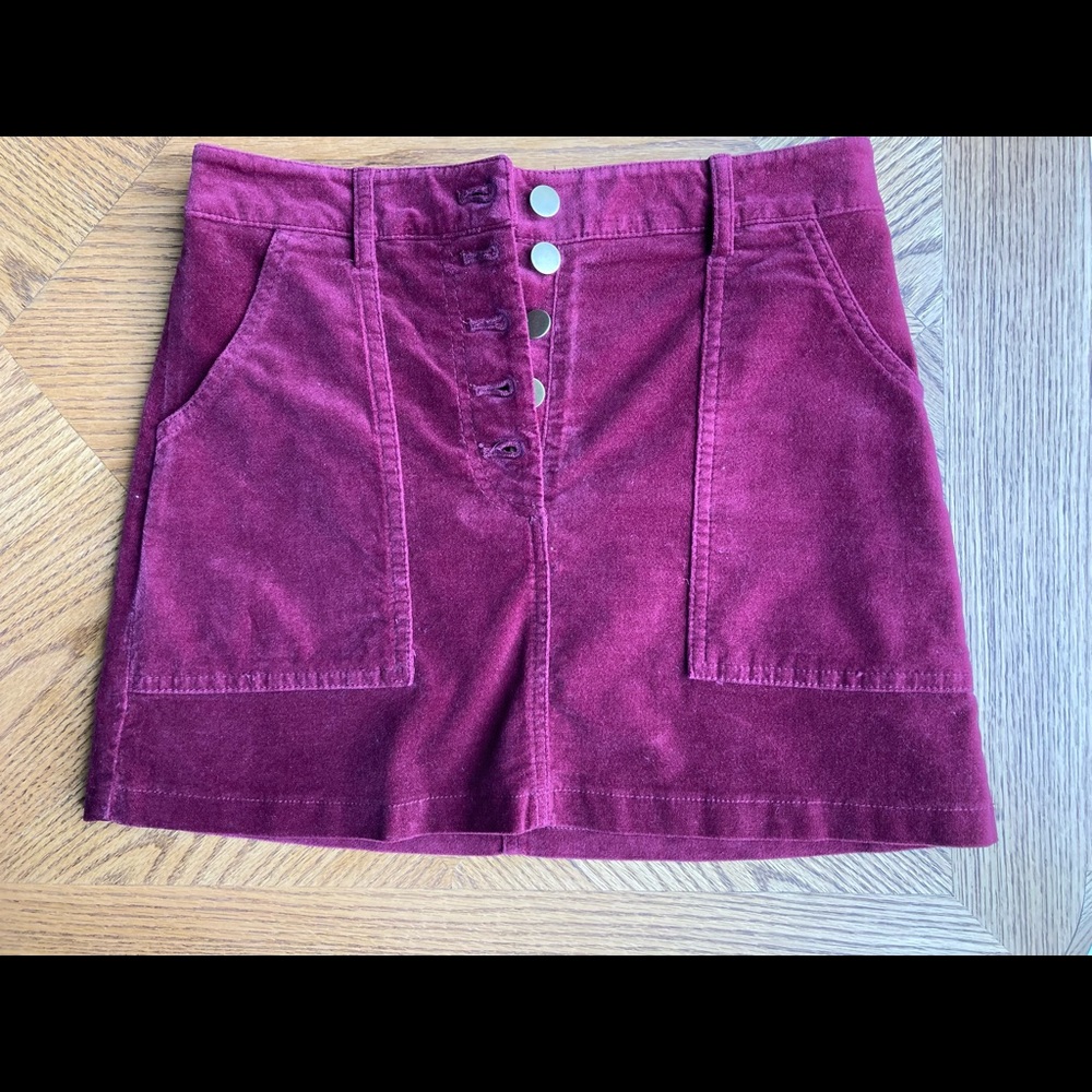 F21 Burgundy corduroy button up skirt